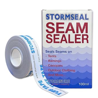 Stormsure TUFF Tape 20mm x 10m + Stormseal Acrylic Seam Sealer 100ml - Self-Adhesive Tape and Easy-Apply Seam Sealer Kit