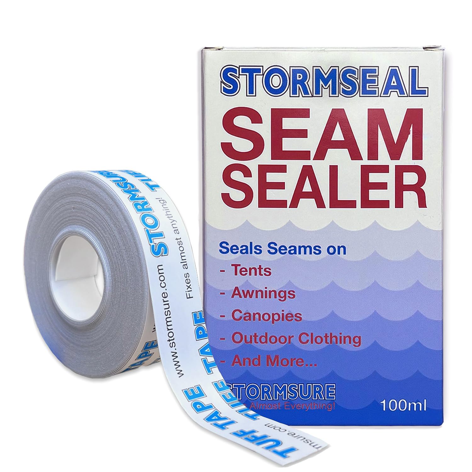 Stormsure TUFF Tape 20mm x 10m + Stormseal Seam Sealer (100ml) - Self-Adhesive Tape and Easy-Apply Seam Sealer Kit