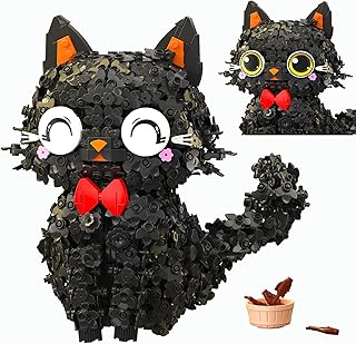 Black Cat Building Set for Adults, Cute Animal Model Creative Flower Blossom Puss Mini Building Toy Desk Decoration Gift (1651pcs)