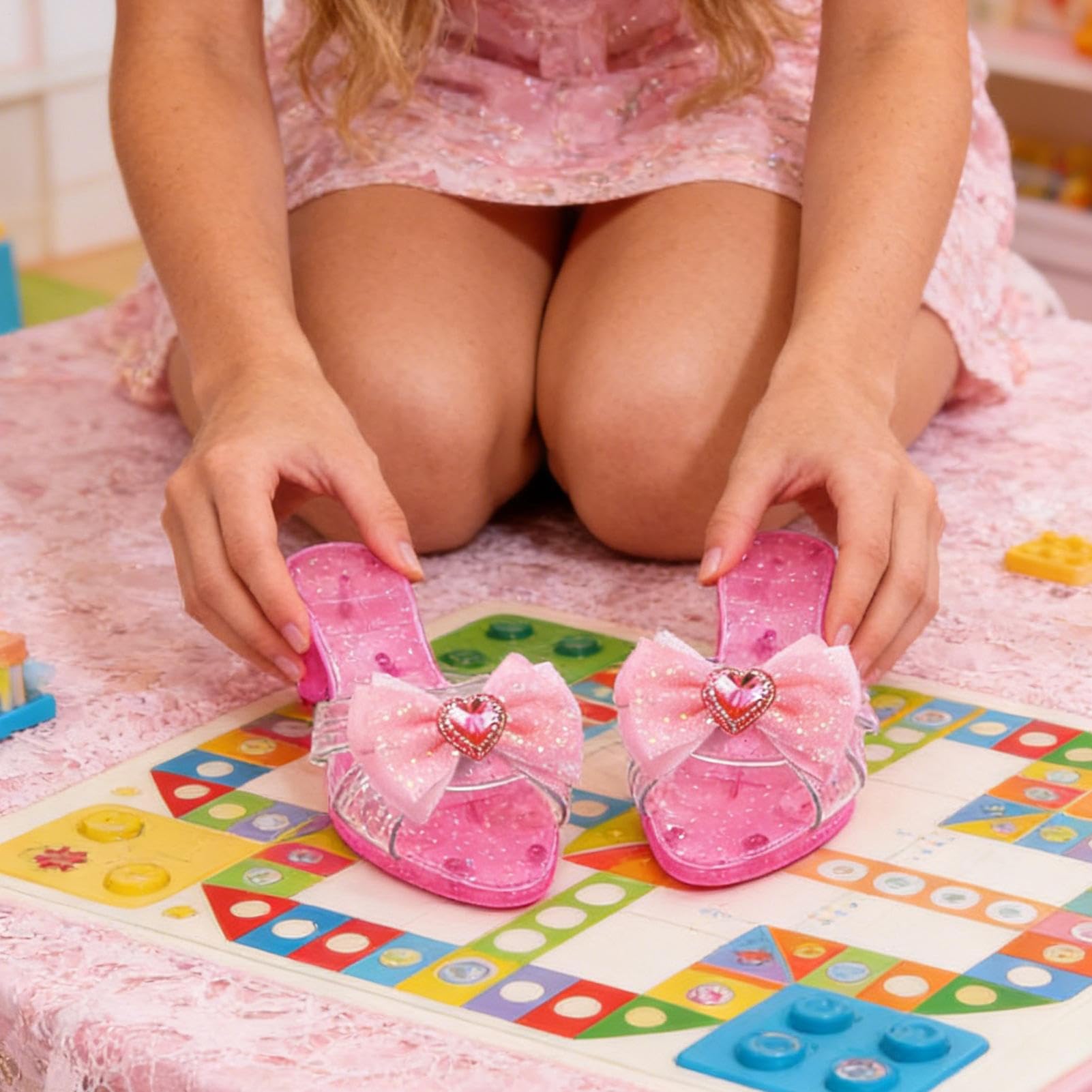 Prinzessin Spielschuhe Set - Glänzende Keil Highheels Krone Optik, Kinder Rollenspiel | Kreative Verkleidung Auftritts Accessoire Stil Konzept, Zauberhafte Kostüm Ergänzung mit Geburtstag Bühne Fest E