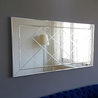 Dmora Specchio Neline 130x65h cm Argento Dettagli Geometrici Forma Rettangolare,...