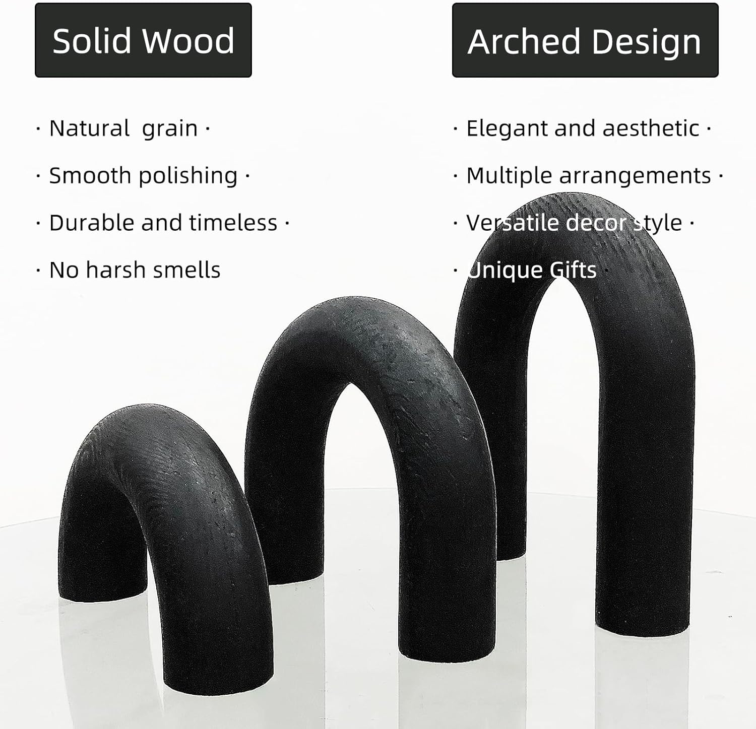 3Pcs Wood Arches Decorative Object Small Wooden Arch Coffee Table Shelf Décor Accents Boho Decor Pieces for Home Room House Console Mantel Books Centerpiece Decoration (Black)