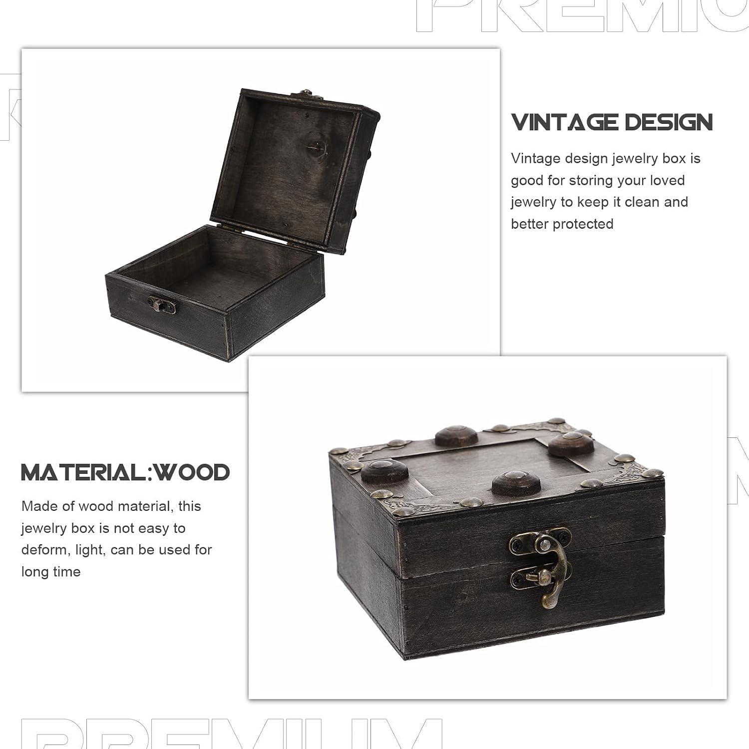 Luxshiny Vintage Wooden Jewelry Storage Box Sundries Organizer with Lid Retro Decorative Trinket Chest for Home Desktop Display