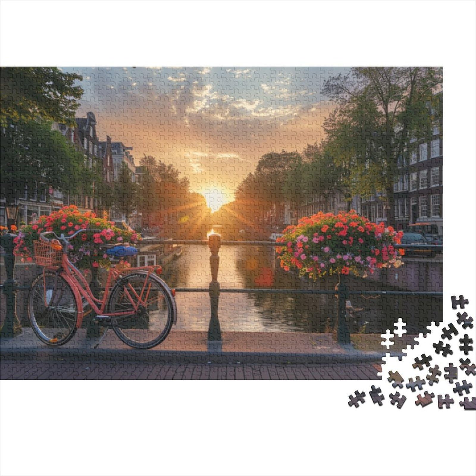 Puzzle 1000 pièces Bicycle with Flowers pour une soirée détente en famille de 75x50cm