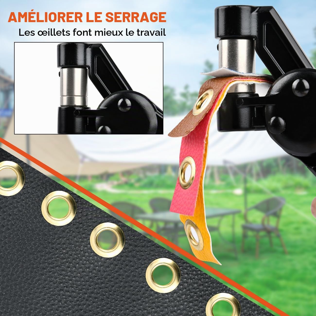 Kit de Perforation D'Œillets avec 200 Oeillets(Ø 10mm),Oeillets Métalliques Kit 10mm,Pince a Oeillets pour Baches,Pince a Oeillet Magnétique Kit Pince à Œillets pour Bannière PVC,Bâche et Tissu