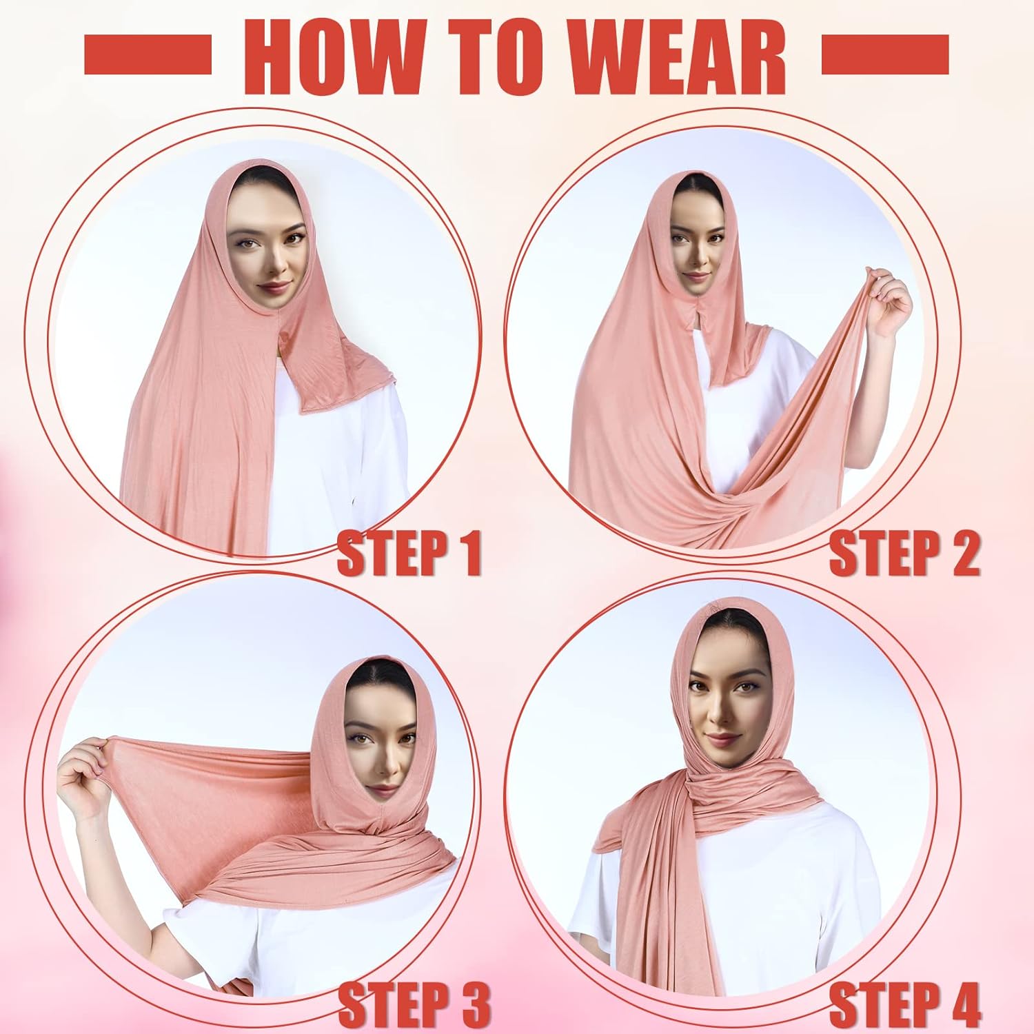 Vabean 4 Pcs Instant Hijab for Women Jersey Hijabs Pinless Ramadan Islamic Muslim Head Wraps Premium Head Scarf Shawl turban - Image 7