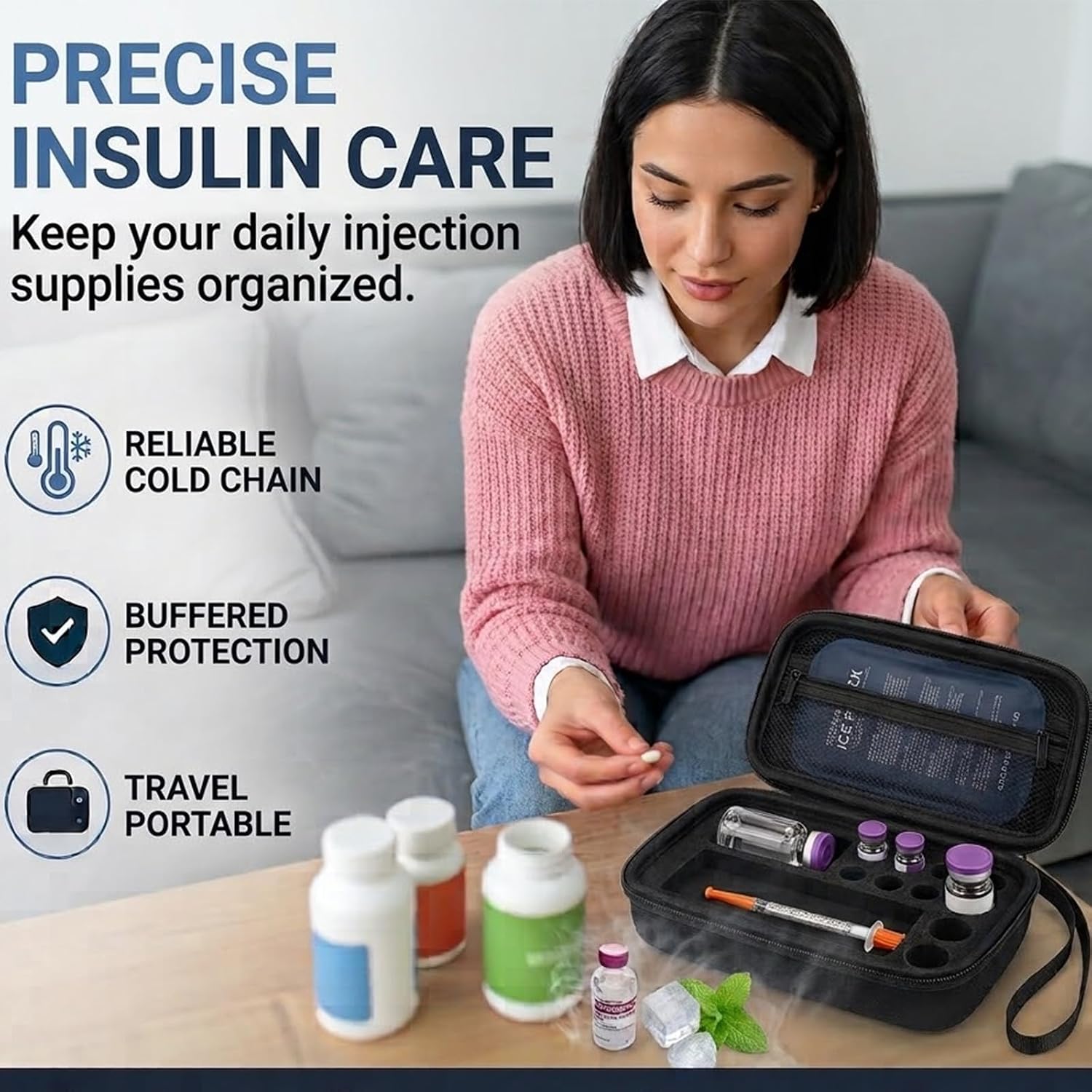 Peptide Case for Fridge Travel - Vial Organizer with 2 Ice Packs