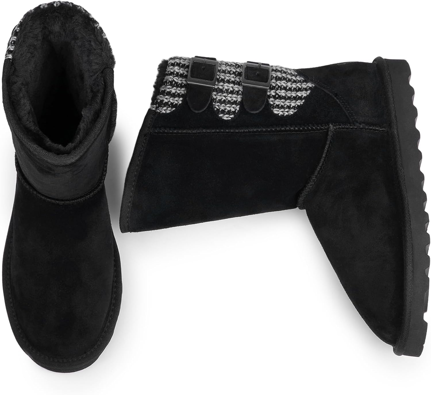 DREAM PAIRS Women's Mid Calf Winter Snow Boots Fashion FuzzyChic Buckle Booties