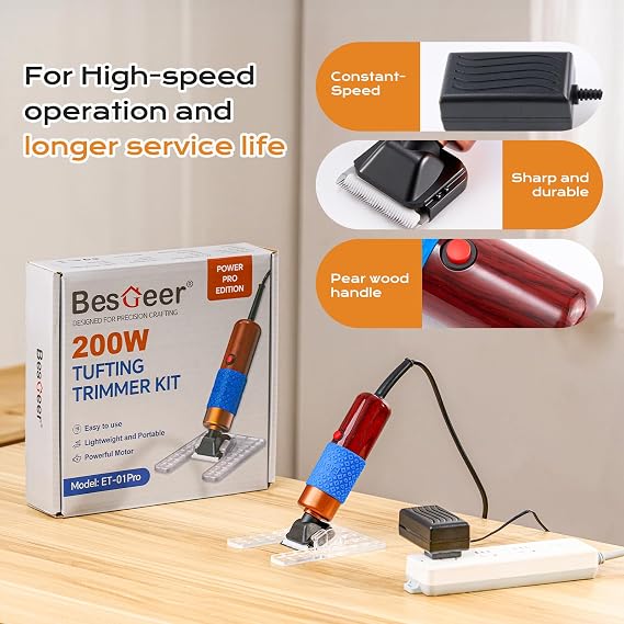 BESGEER 80 80 Tufting Cloth with Marked Lines,BESGEER 200W Carpet Trimmer with Optimized Shearing Guide