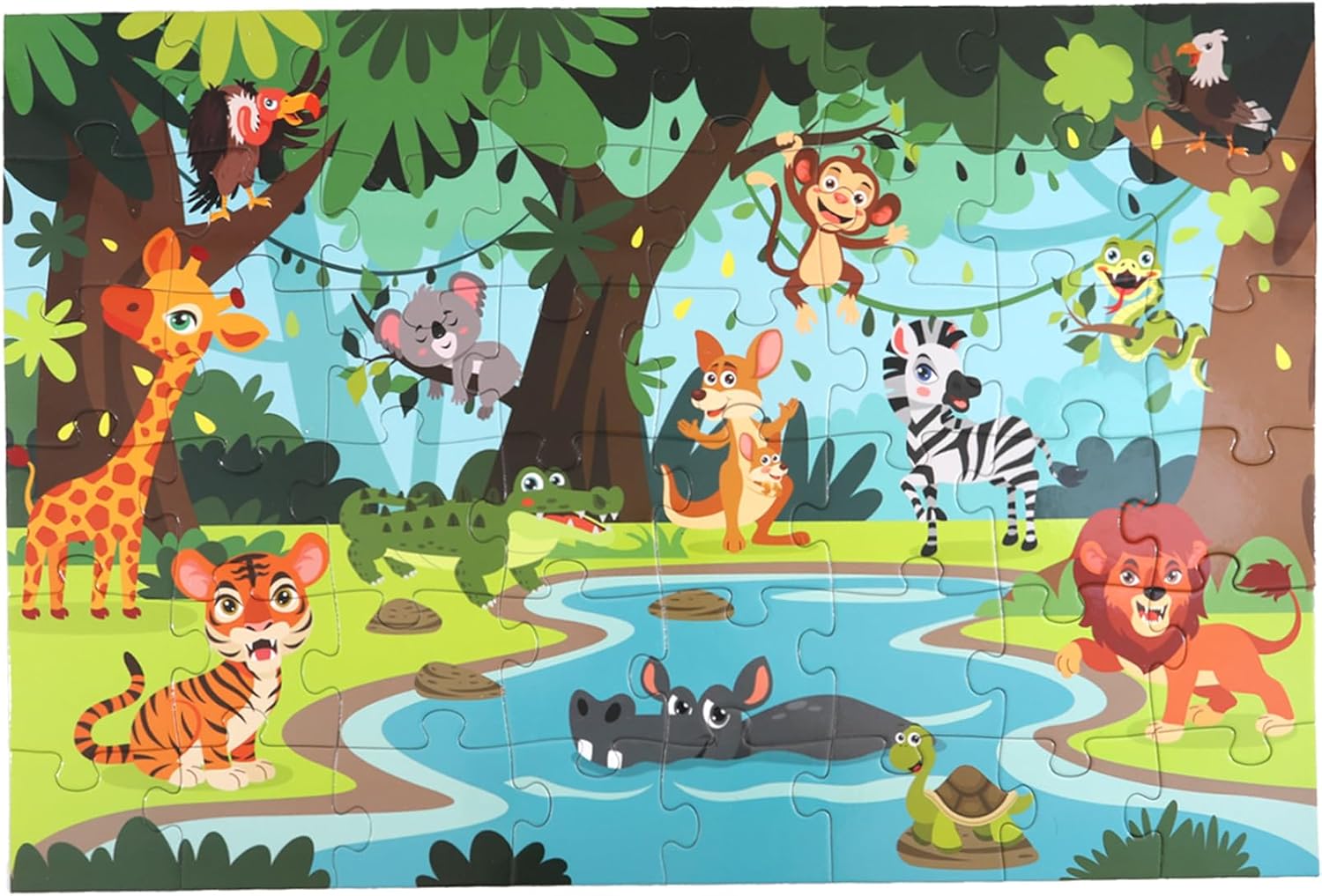 Jumbo Floor Puzzle for Kids, Large Jigsaw Puzzles 48 Piece with Box for Kids Ages 3-5,Preschool Learning & Education Toys, Gifts for 4-8 Year Old Boys and Girls(Jungle Animals)