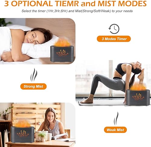 Miniatura 6 de PLUWEL Difusor de aroma de llama, difusor de aceite esencial de apagado automático de 10.1fl oz para habitación grande, humidificador de aire de