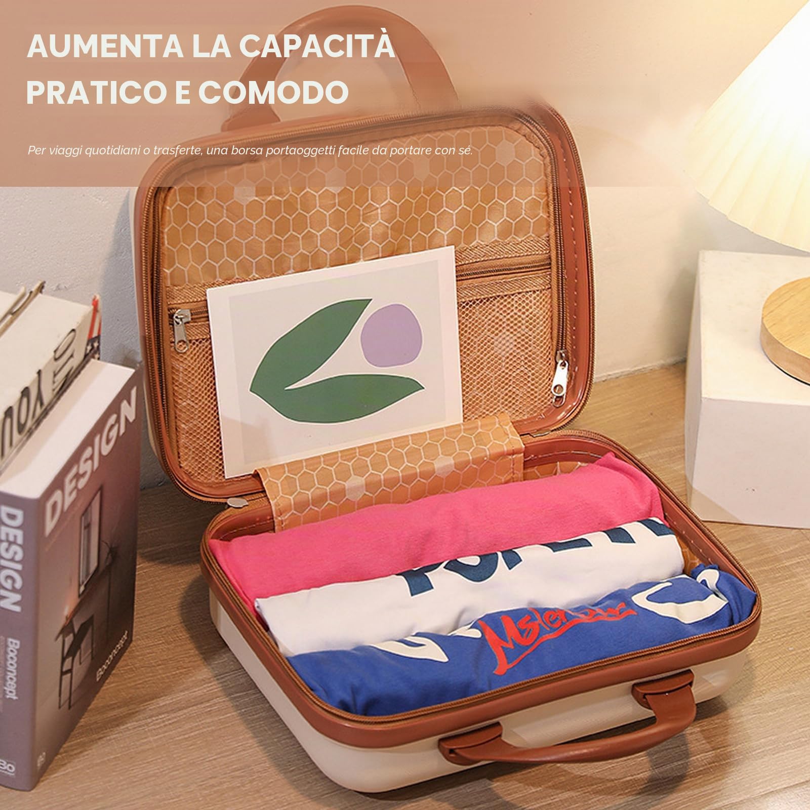 Balakaka Beauty Case da Viaggio per Cosmetici Password Borsa Cosmetica, Beauty Case Rigido regalo della ragazza, Borsa da Toilette Portatile Impermeabile in ABS Custodia con Manico Bianco sporco