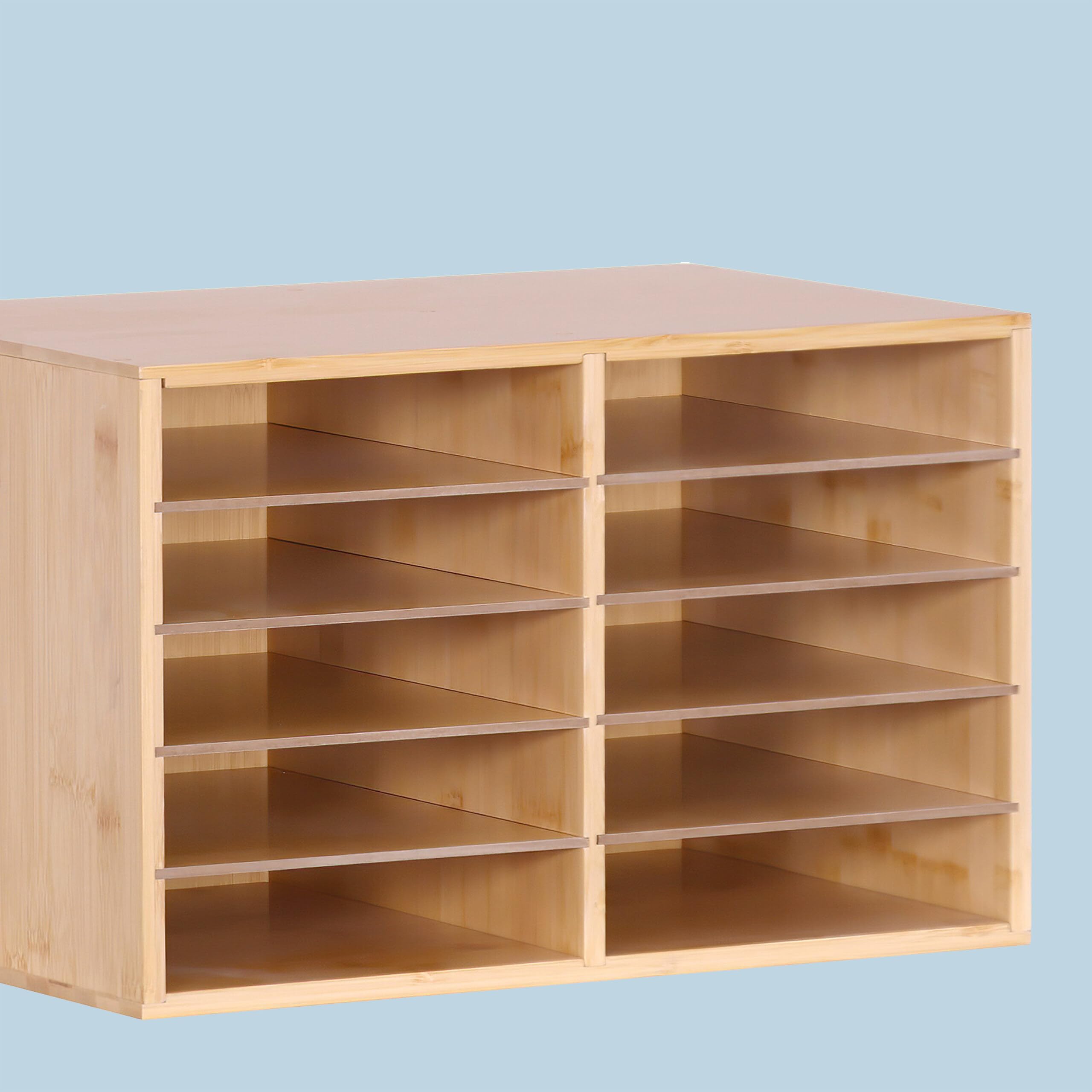 Relaxdays Pilnik bambusowy, A4, 10 przegródek, biuro domowe, HWD: 31 x 49 x 31 cm, organizer na biurko, naturalny, 80%, 31 x 49 x 31 cm