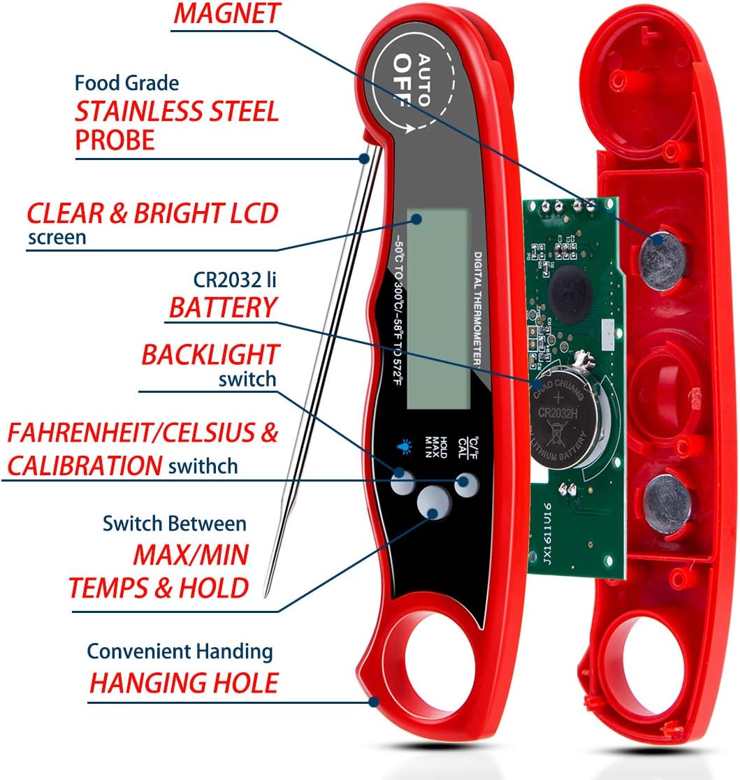 review Instant Read Digital Food Thermometer with Bright Backlight LCD Screen, Kitchen Smart Waterproof Cooking Meat Thermometer By Bestmo (Black)