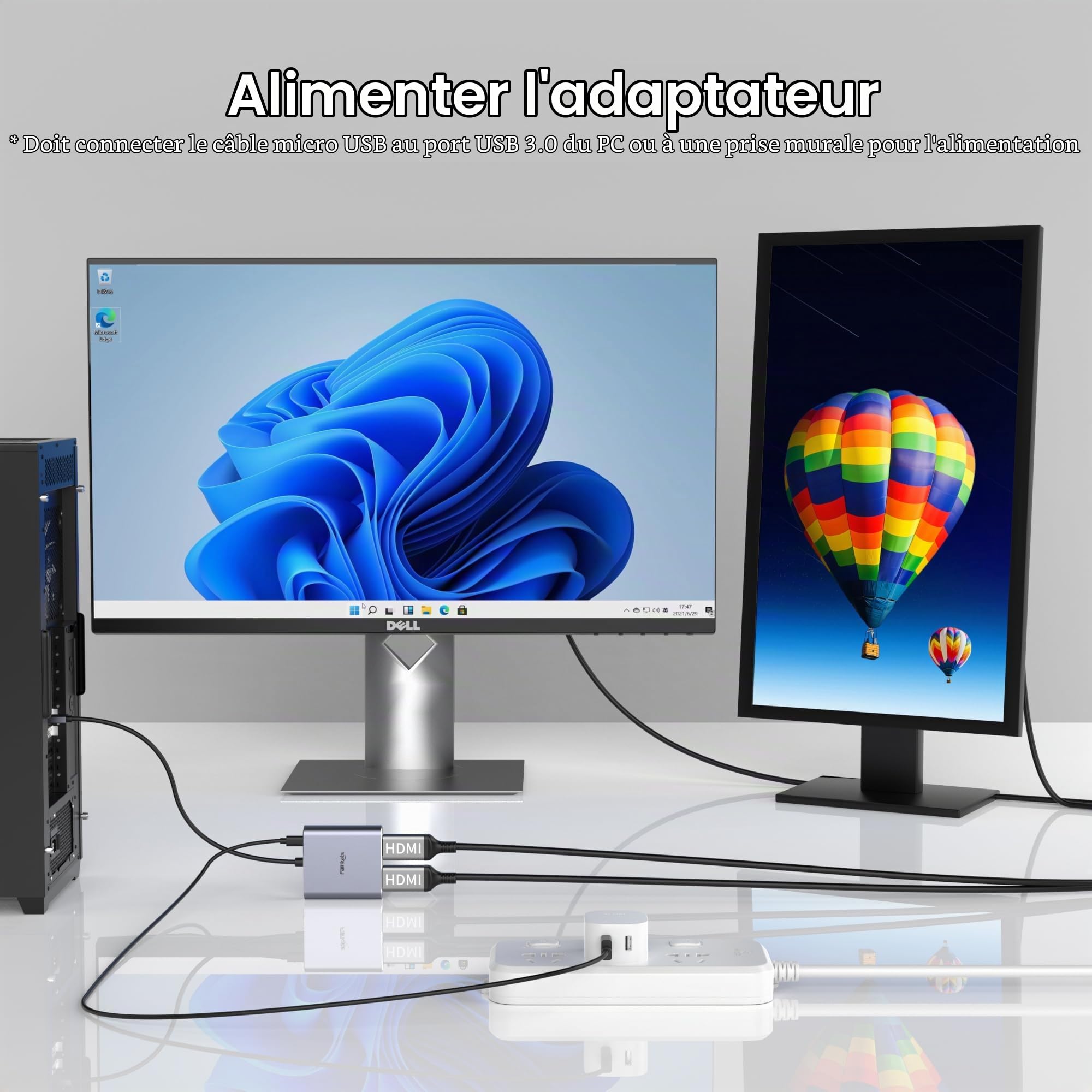 fairikabe Adaptateur DisplayPort vers Double HDMI, répartiteur DisplayPort vers HDMI 4K 60 Hz pour Deux écrans, Affichage étendu, DP 1.2 to 2 écrans hdmi pour Carte Graphique d'ordinateur Portable