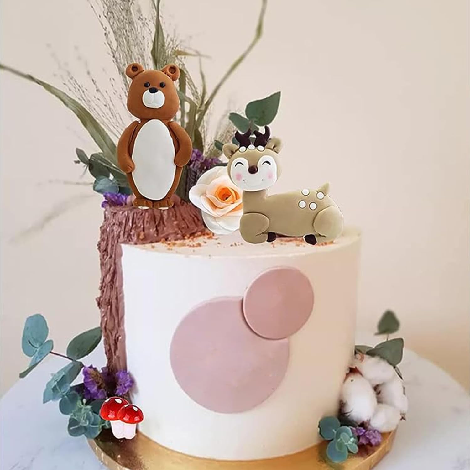 Forest Woodland Animal Cake Toppers Fox Bear Deer Flower Cake Decorations for Woodland Themed Birthday Party (flowers) - Image 3