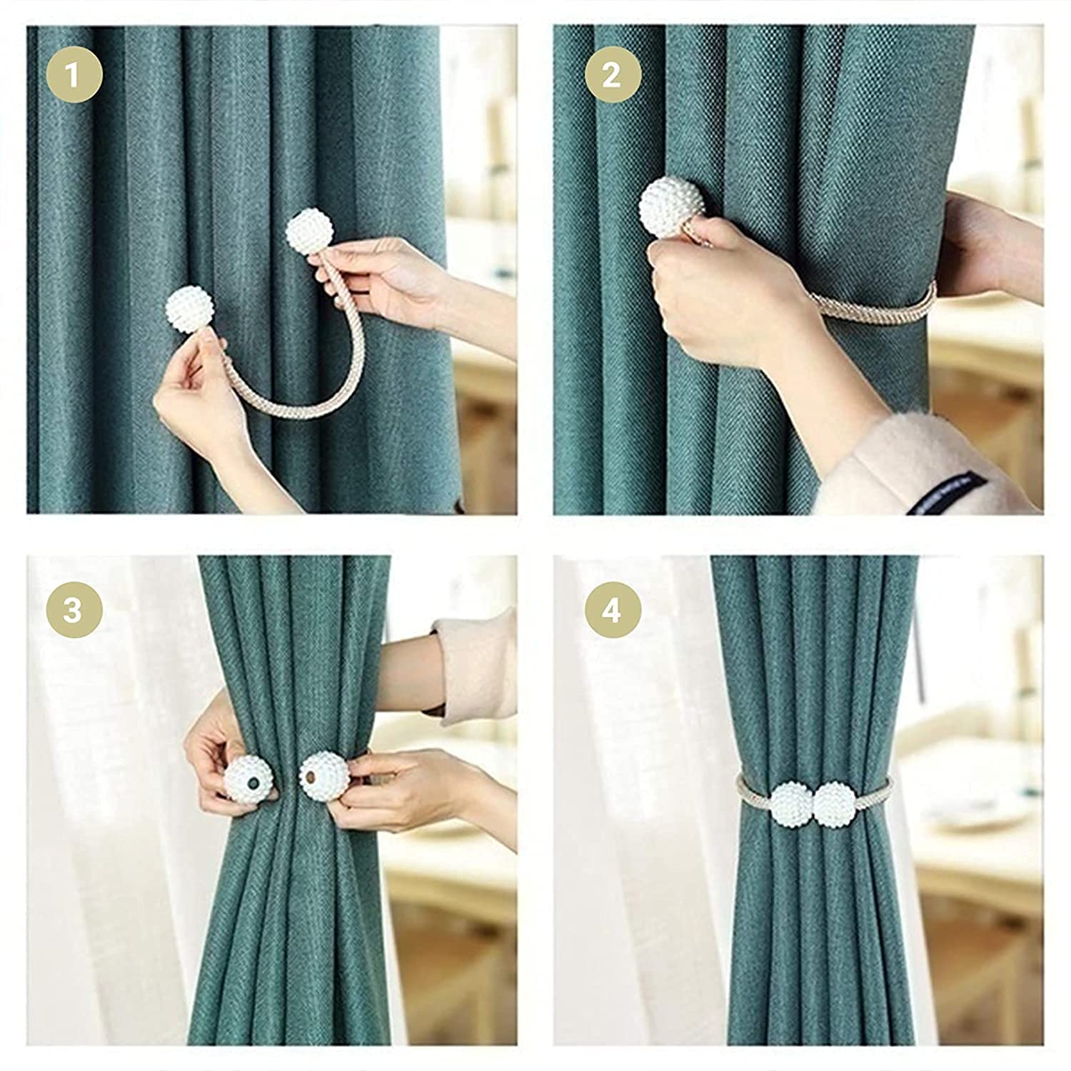 2 pcs Rideau Embrasse Embrasse Dos Retenues Boucle Clip Sangle Perle Boule Rideau Suspendu Ceintures Tiges Corde Accessoires (Bleu)