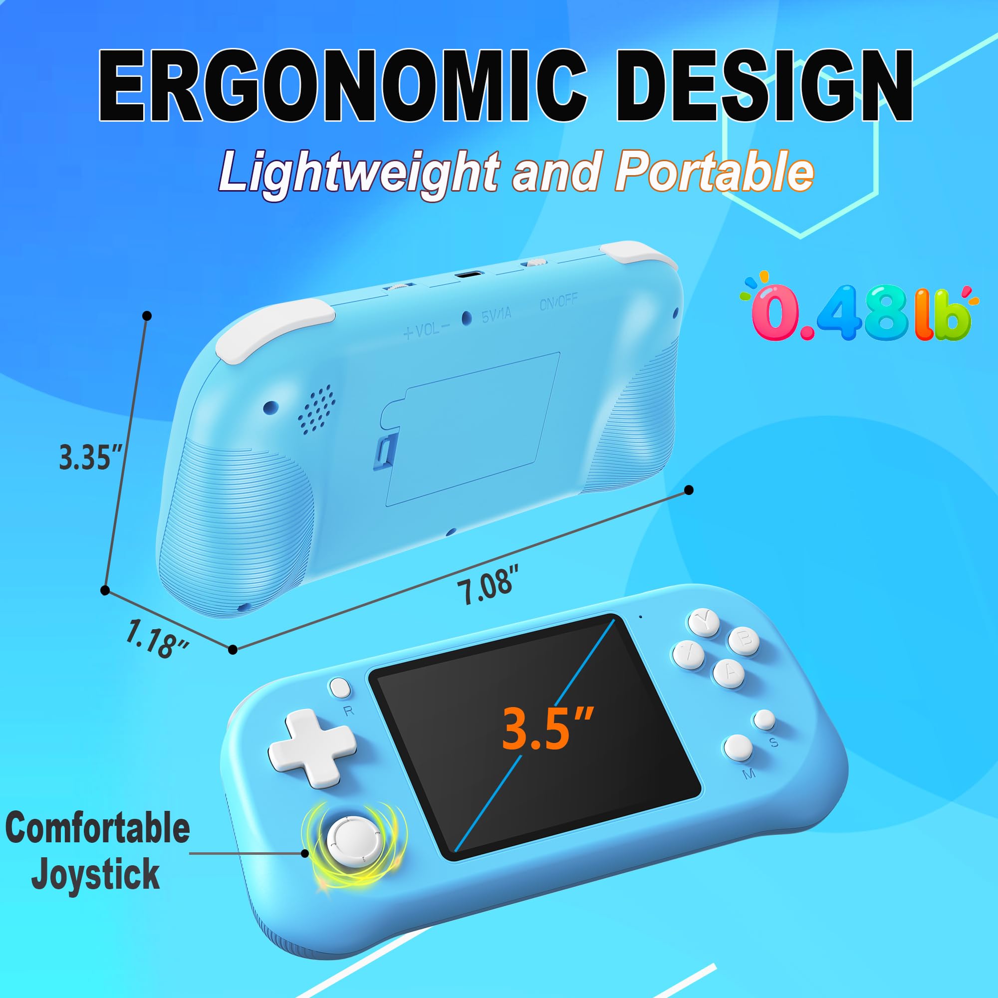 Tragbare Handheld Spielekonsole für Kinder Erwachsener mit Eingebauten 139 32Bit Klassisches Retro Videospiele 3.5 "HD Bildschirm Arcade System Geburtstagsgeschenk Blau
