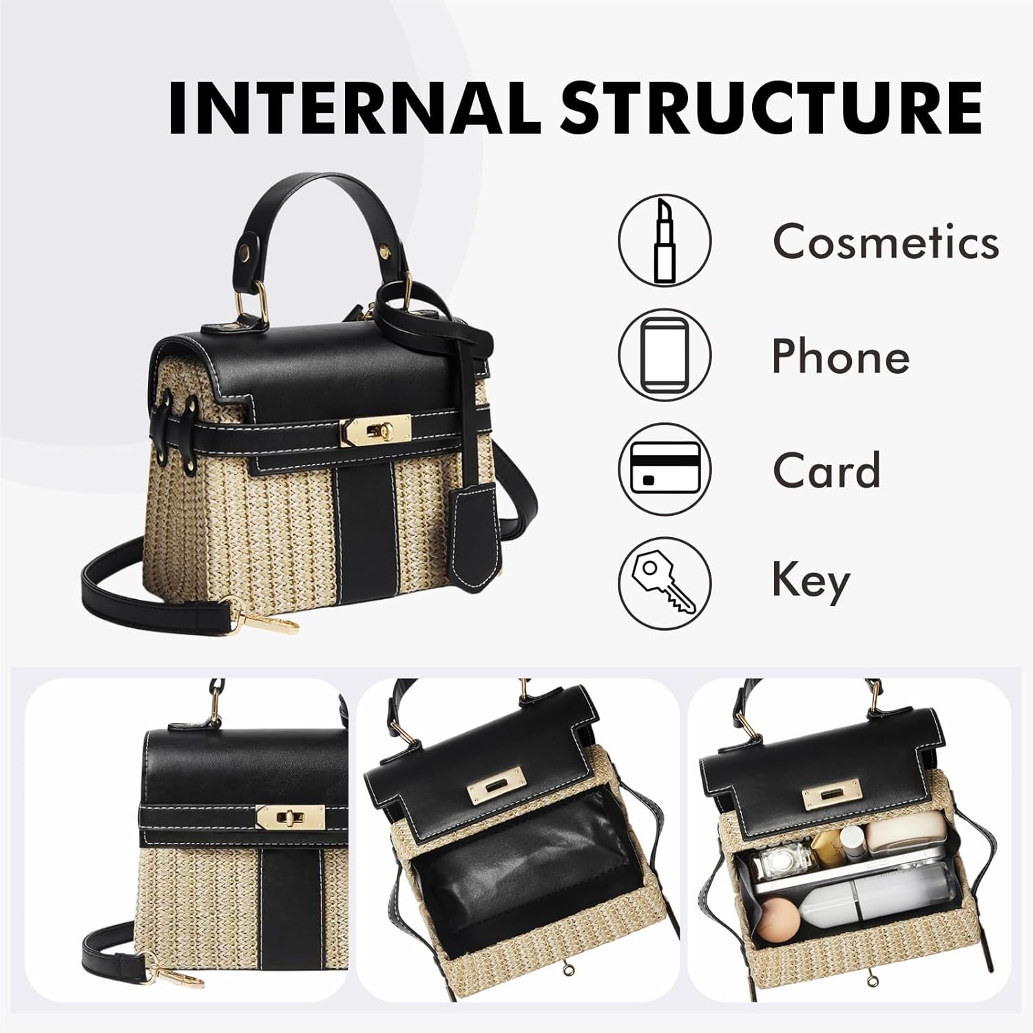 Straw Beach Bags for Women, Crossbody Shoulder Handbags Woven Bag for Summer Holiday - Image 3
