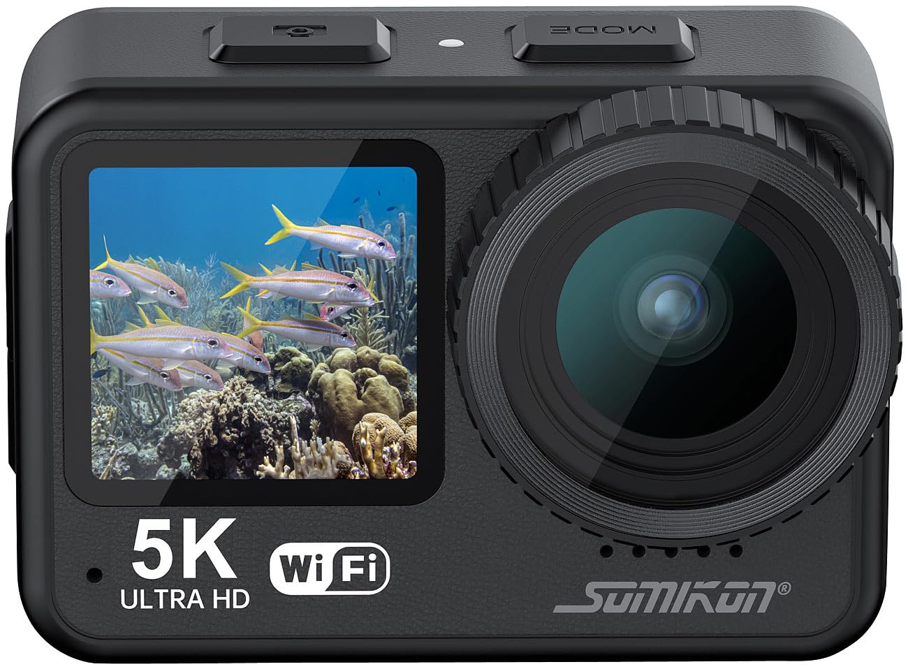 Somikon Unterwasserkamera: Mini-Actioncam mit 5K-Auflösung, wasserdicht bis 21 m, 2 Displays, EIS (Mini Unterwasserkamera, Action Cam, Kfz)