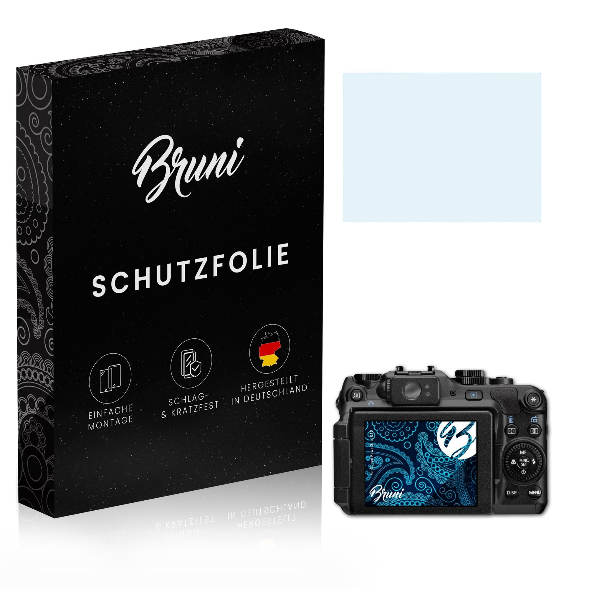 Bruni Basics-Clear Displayschutzfolie Für Canon PowerShot G12 – 2x Glasklare, Kratzfeste Folie, Blasenfrei Anbringbar, Made In Germany