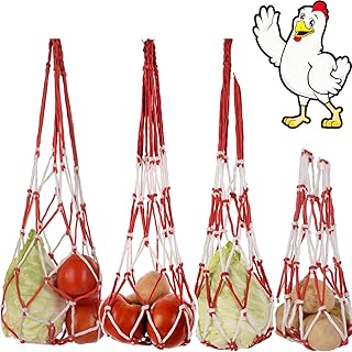 4PCS Chicken Vegetable String Bag, Poultry Fruit Holder Chicken Hanging Feeder Treat Feeding Tool with Hook for Hens Chicken Coop Toy for Poultry, Hens, Duck