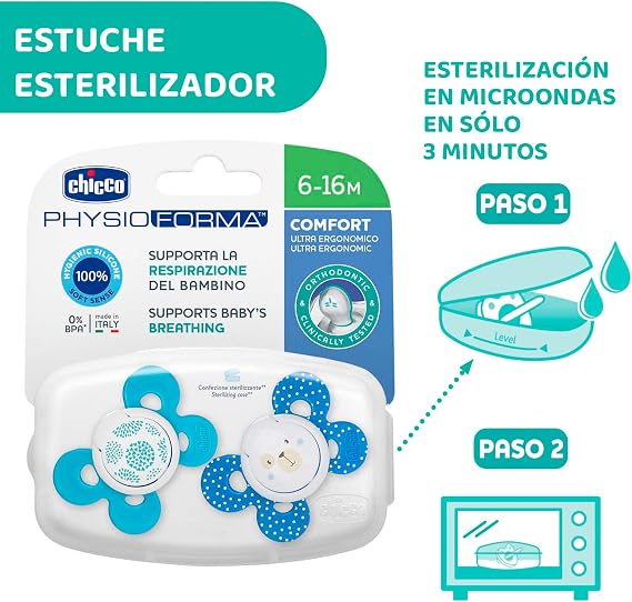Chicco Physio Comfort Silicone Pacifier (Asorti, 6-16 Months, 2-Piece)
