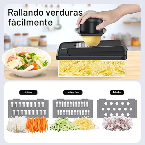 Miniatura 5 de Picador de verduras 12 en 1, utensilios de cocina con 7 cuchillas, verduras, alimentos, picador de cebolla, rebanador de pepino, mandolina versátil,