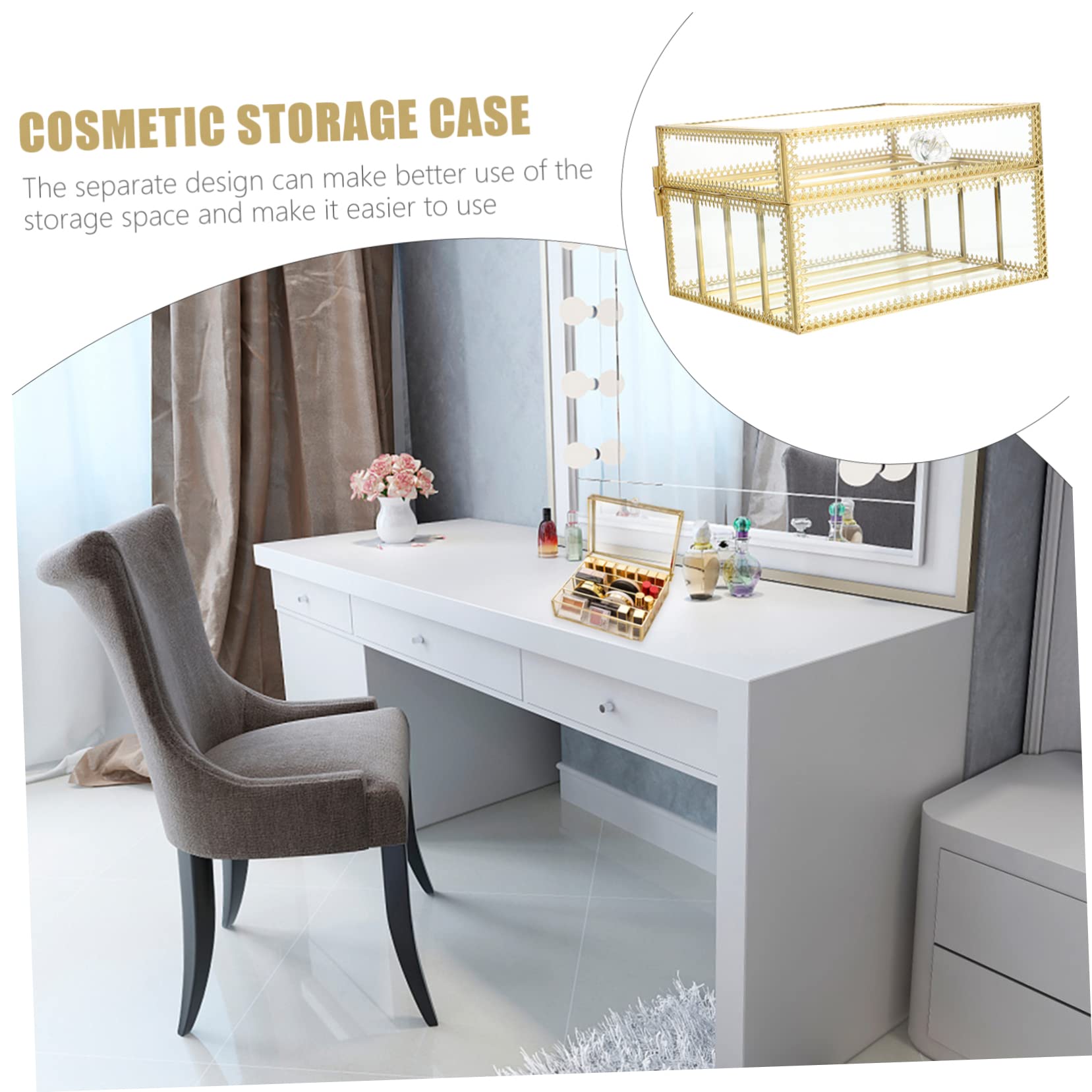 Boîte de Rangement Cosmétique Couvercle Verre Alliage