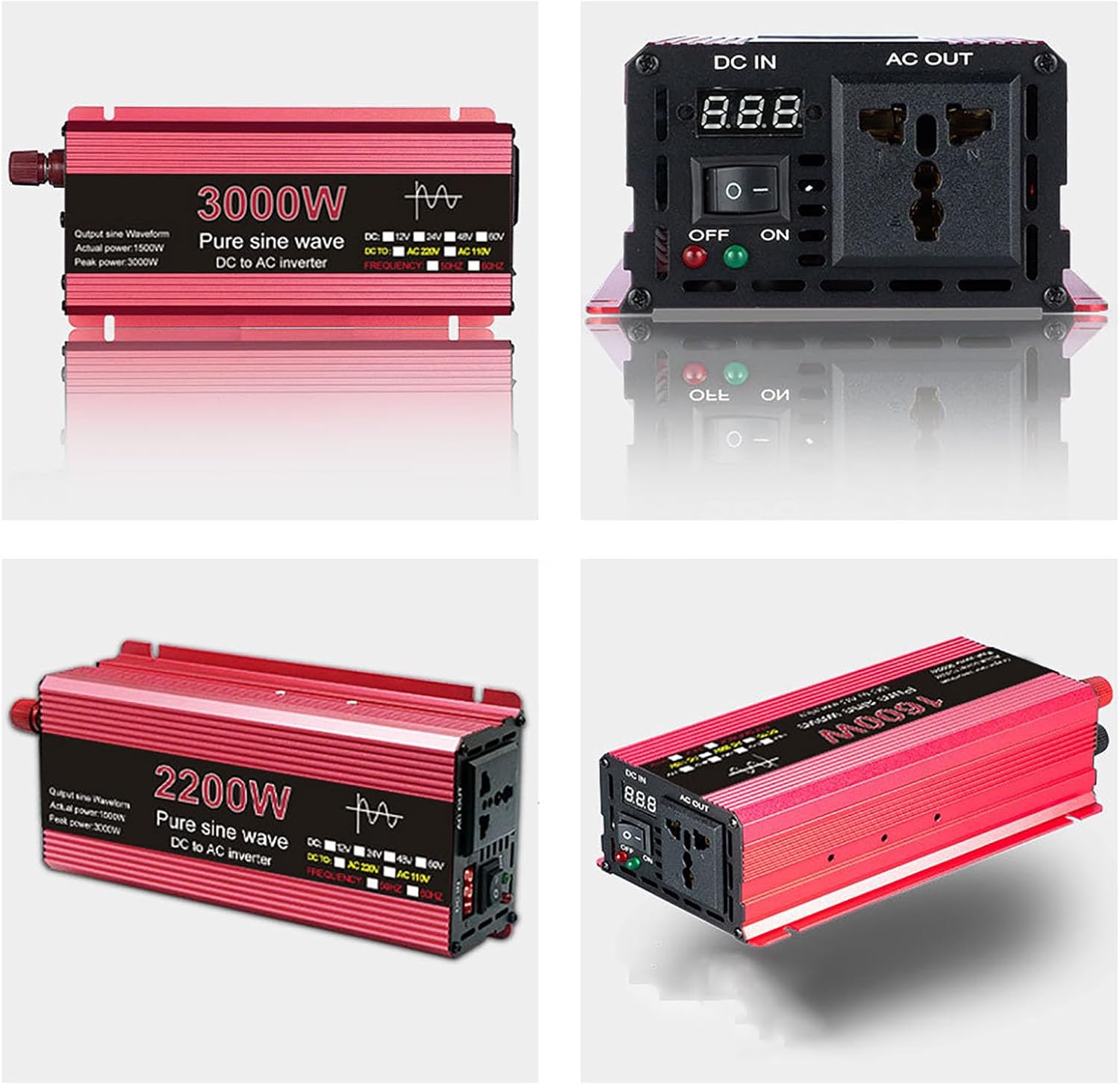 3000W/2200W/1600W/1000W Inverter DC 12V/24V to 110V/220V Pure Sine Wave Voltage Converter Power Car Micro Inverter for Car Home Laptop Truck(Size:12V-220V,Color:1600W)