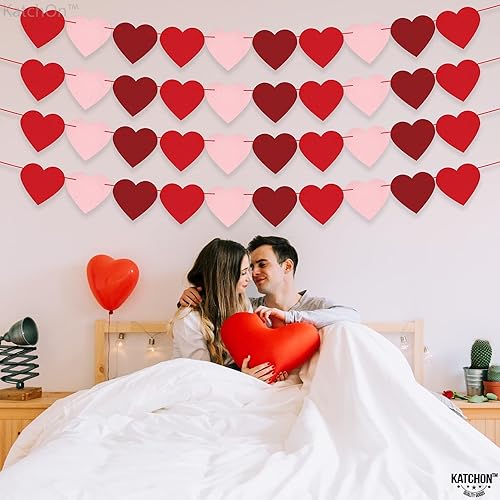 Miniatura 6 de Cartel de fieltro, feliz día de los galentinos con guirnalda de corazón, paquete de 40, guirnalda de corazón rojo, rosa roja, rosa, sin bricolaje,