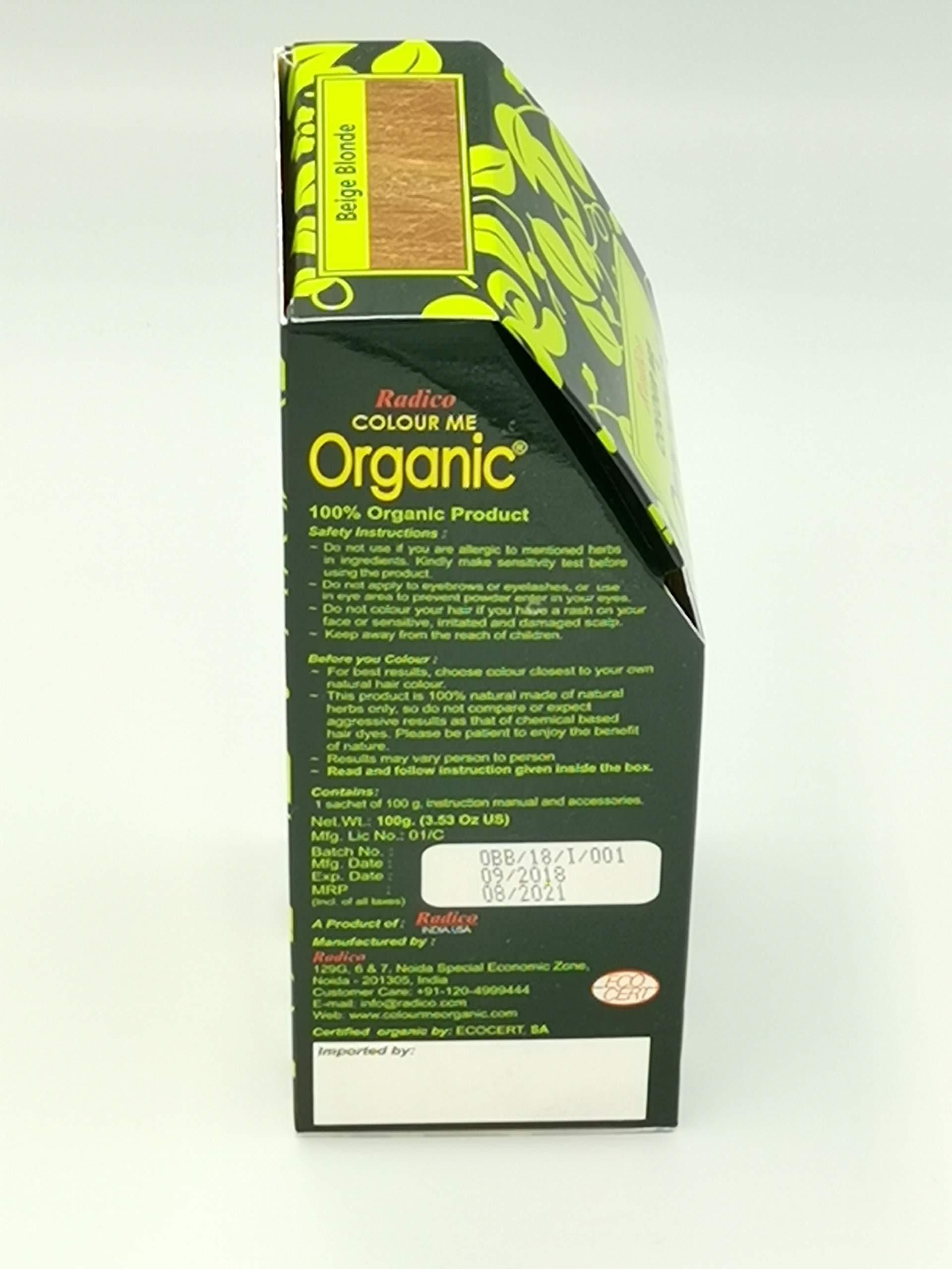 Radico 100% Organic Beige Blonde USDA Certified Hair Color, 100 gm