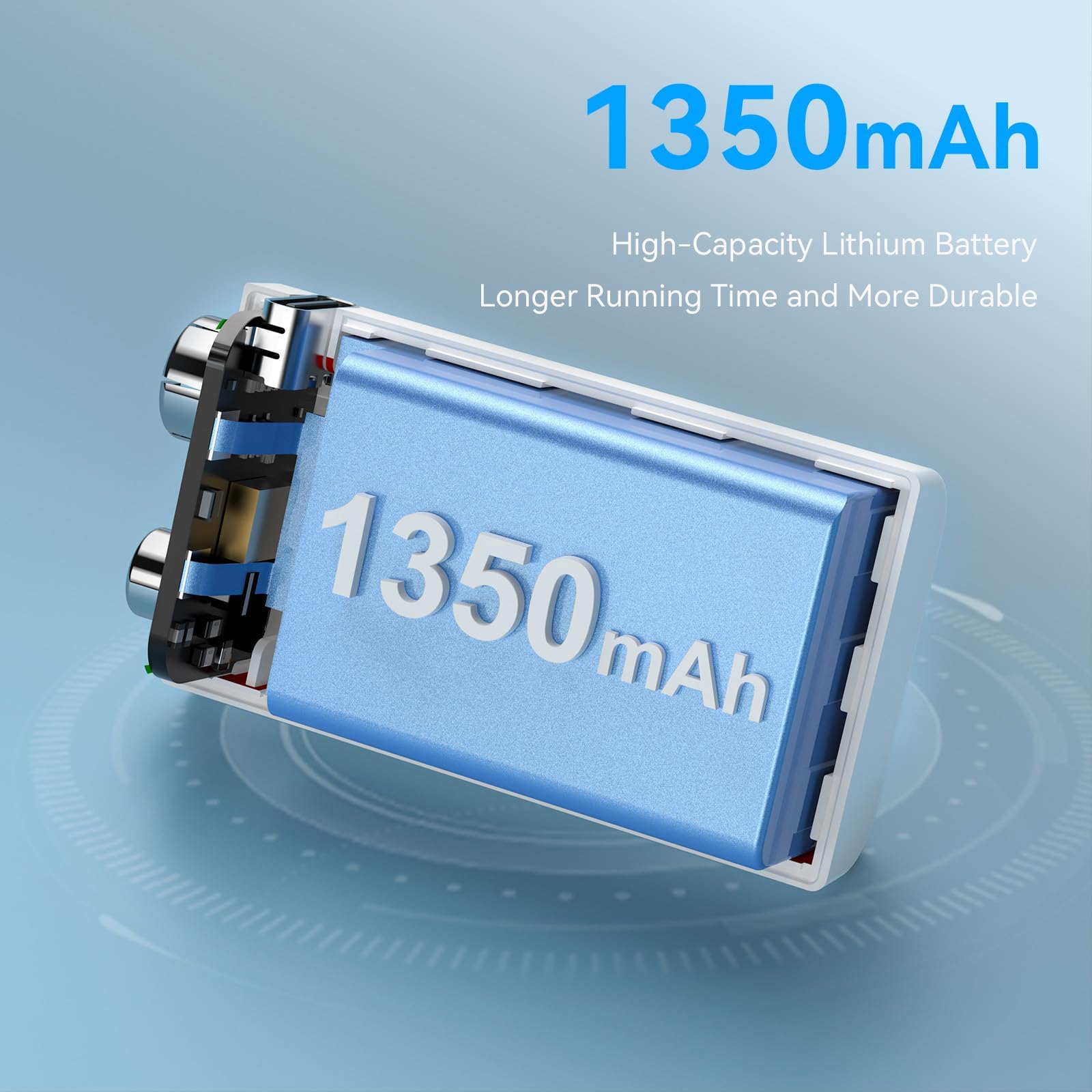 Lot de 4 Piles Rechargeables au Lithium 9V (1350mAh), avec Câble de Charge de Type C, Particulièrement Adaptées Aux Multimètres Portables, Aux Détecteurs de Métaux et Aux Testeurs de Ligne