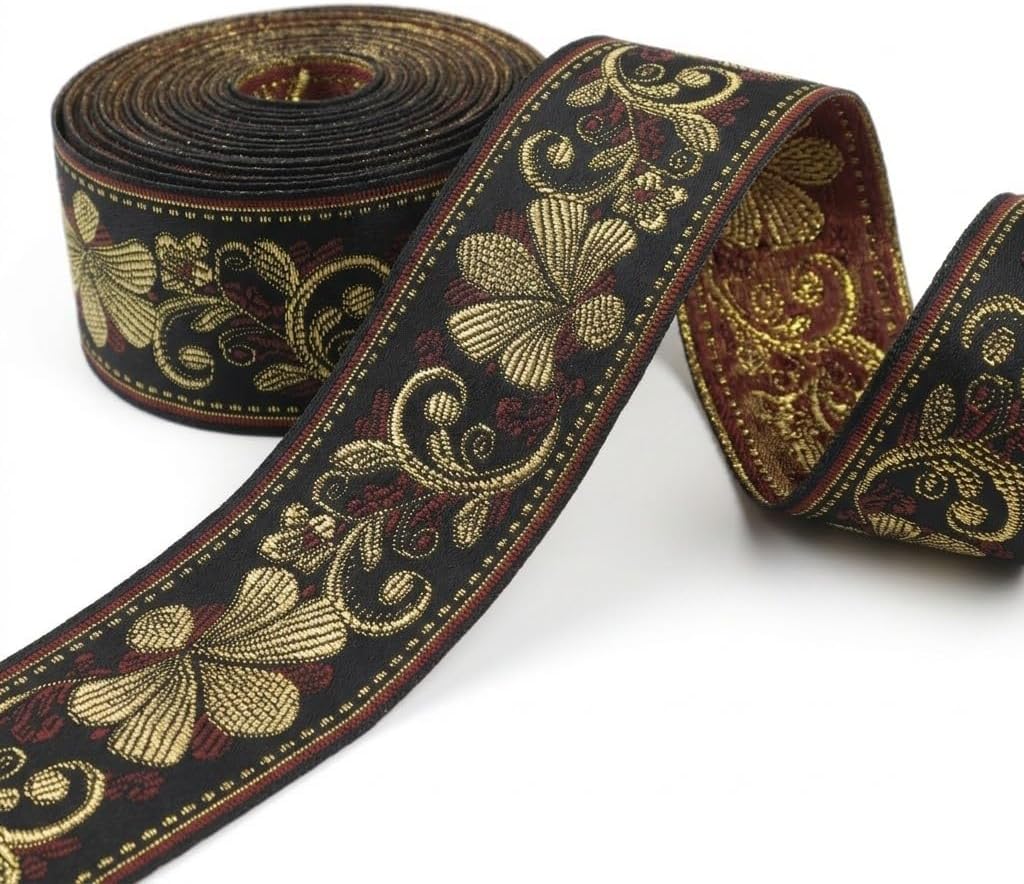 IDONGCAI Vintage Jacquard Ribbon Black Jacquard Trim Embroidery Bee & Floral Webbing Ribbon Woven Trim for DIY Clothing Accessories Decorations,Sewing Crafting Home Decor, Gift Wrapping, Belt