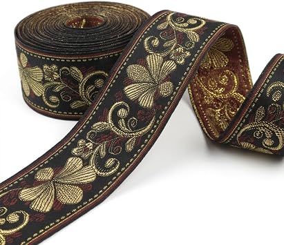 IDONGCAI Vintage Jacquard Ribbon Black Jacquard Trim Embroidery Bee & Floral Webbing Ribbon Woven Trim for DIY Clothing Accessories Decorations,Sewing Crafting Home Decor, Gift Wrapping, Belt