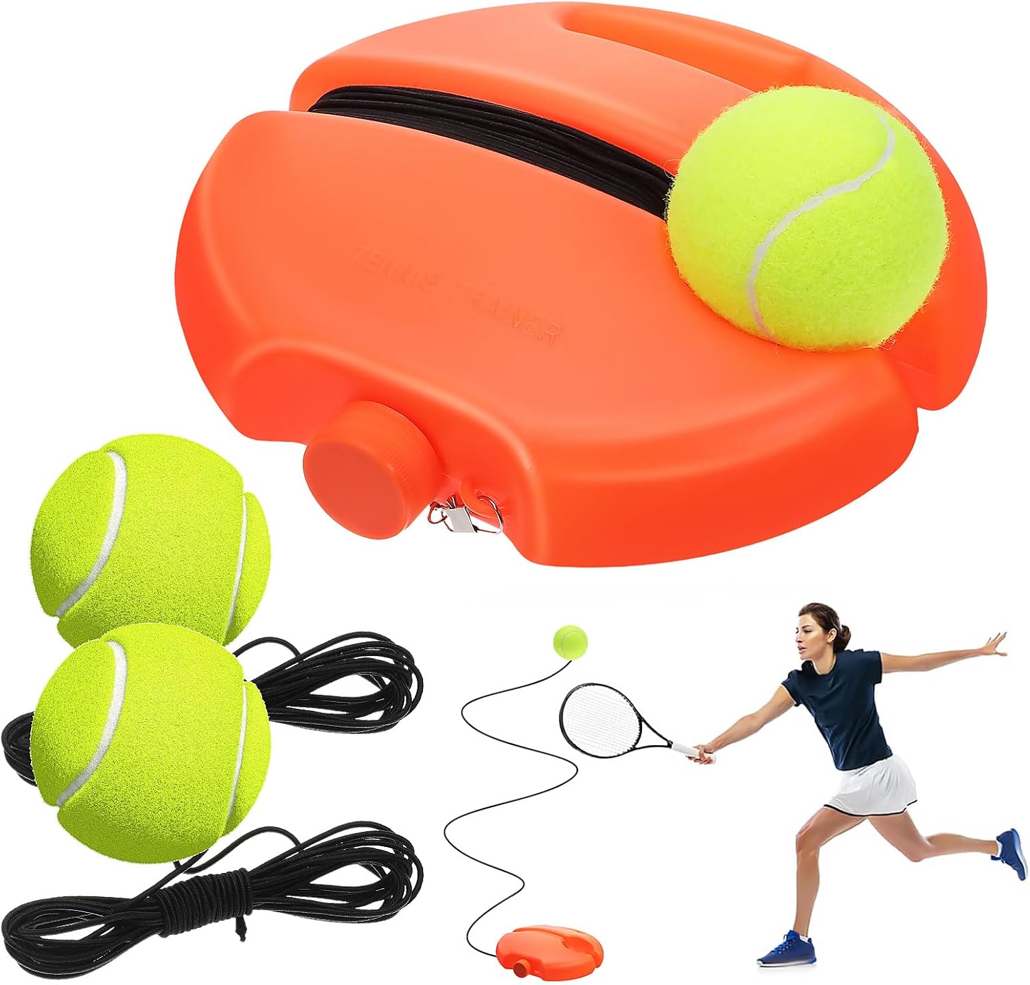NUOBESTY Tennis Buddy Tennis Trainer Rebound Ball with String Solo Portable Practice Rebounder Equipment for Adult Beginner, Self Training Base Tool with 3 Balls for Indoor Outdoor