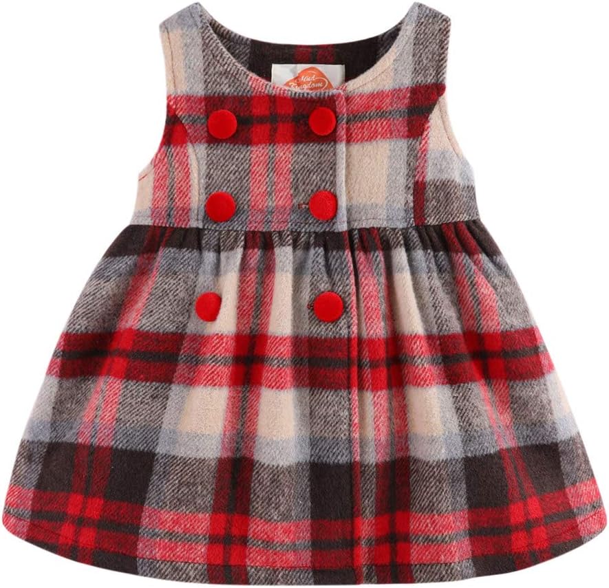 Mud Kingdom Little Girls Sleeveless Dress Plaid Faux Wool Holiday Merry Christmas Loose Fit Cute Bow