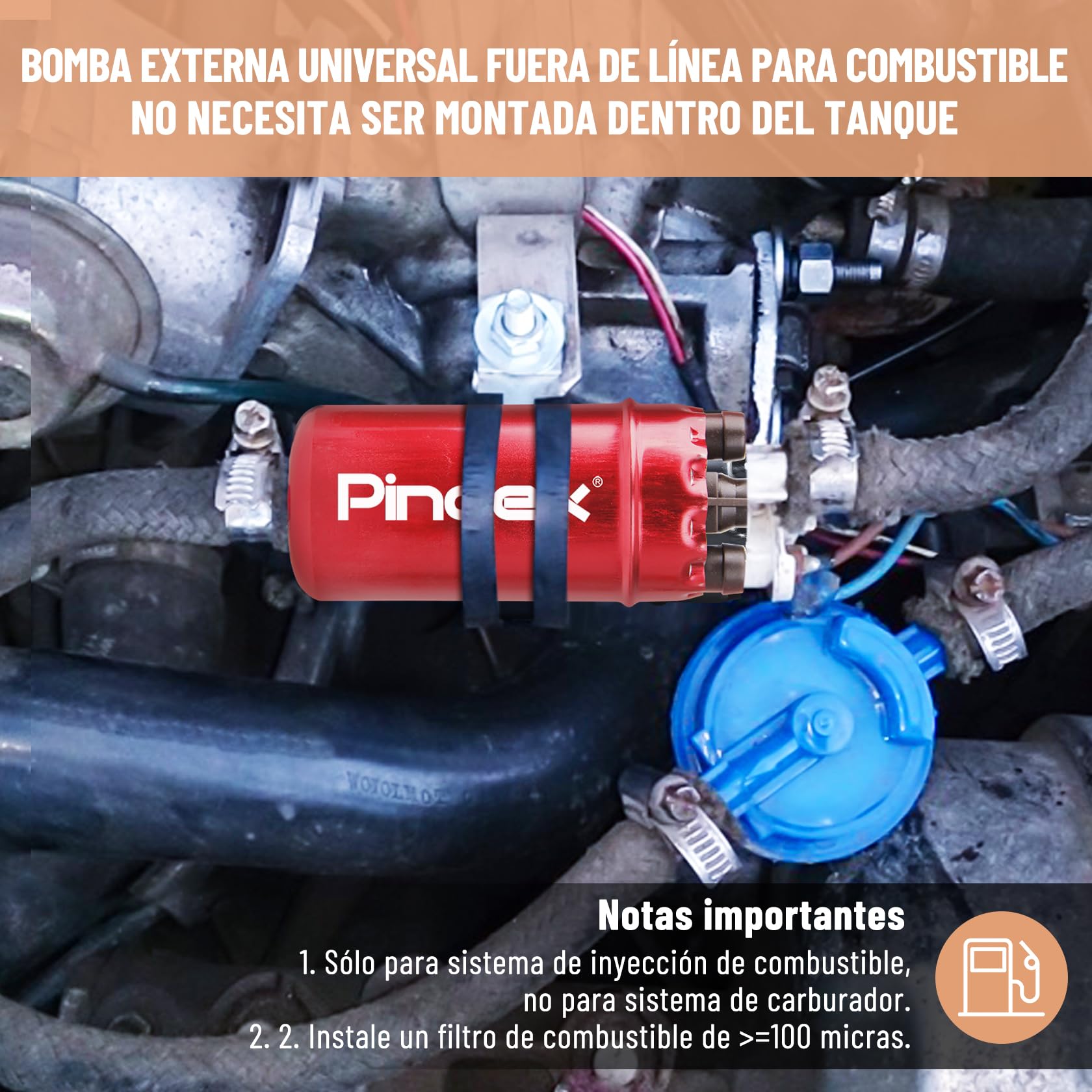 Pindex Bomba de combustible eléctrica de 12 V 0580464070, bomba de combustible de inyección en línea de alta presión 8.5 bar con soporte a prueba de golpes para Alfa Romeo, Fiat, Jaguar, LANCIA, MG