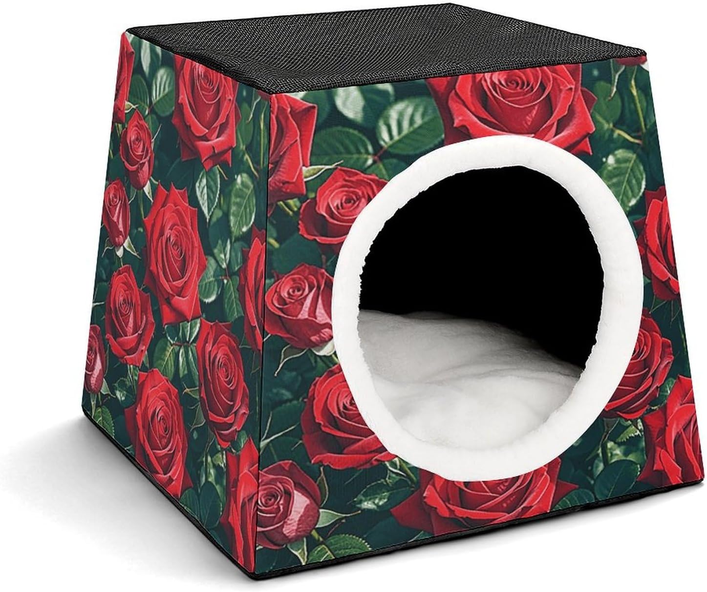 Pet Sleeping Nest Bed, Red Rose Romantic Printed Dog House Cat Nest, Winter Pet House are Suitable for Most Cats, Dogs, and Other Small Pets