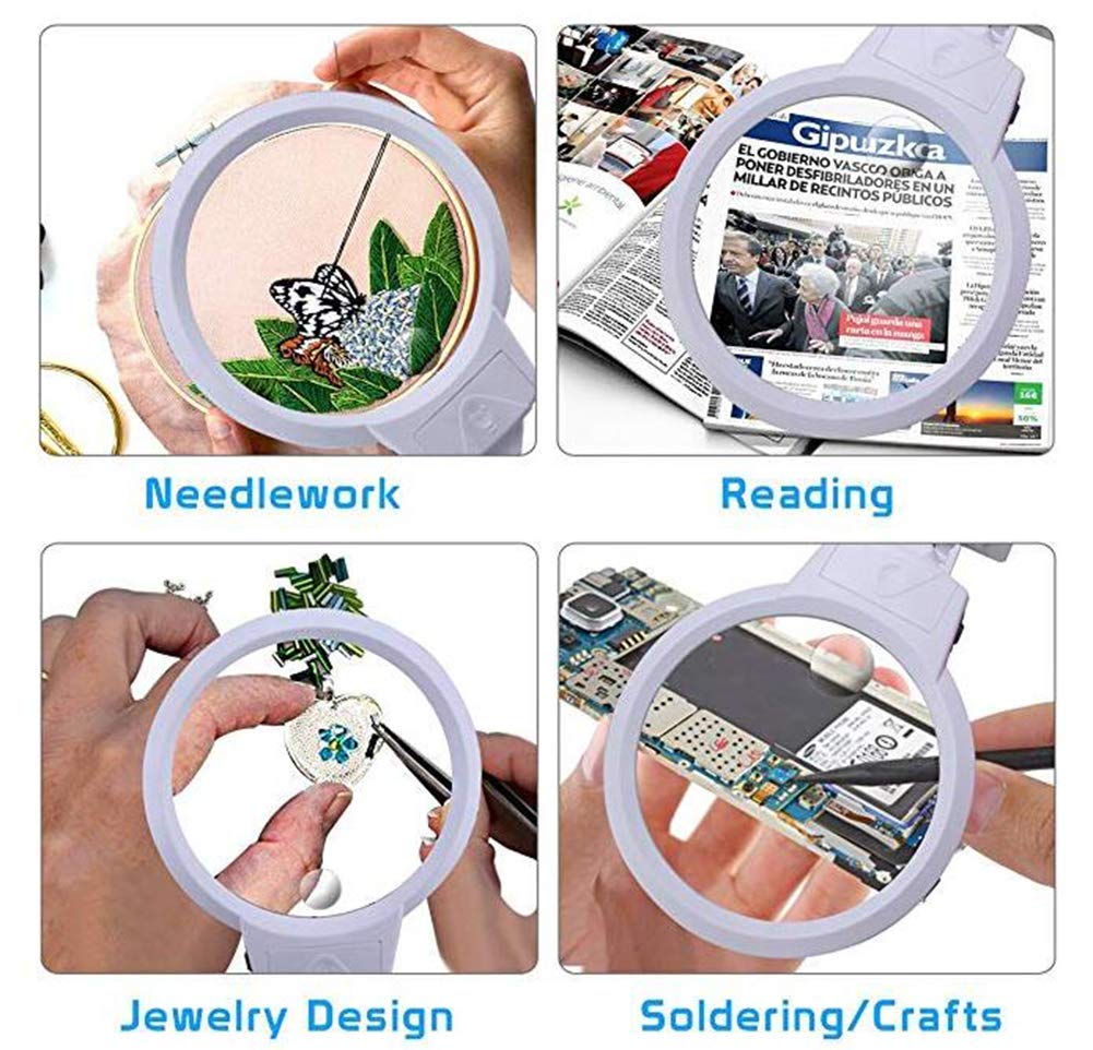 Lente d'ingrandimento da tavolo grande con supporto, lampada da scrivania con lente d'ingrandimento illuminata a LED 2X 6X, mani libere per lettura per ipovedenti, design di gioielli, ricamo, art