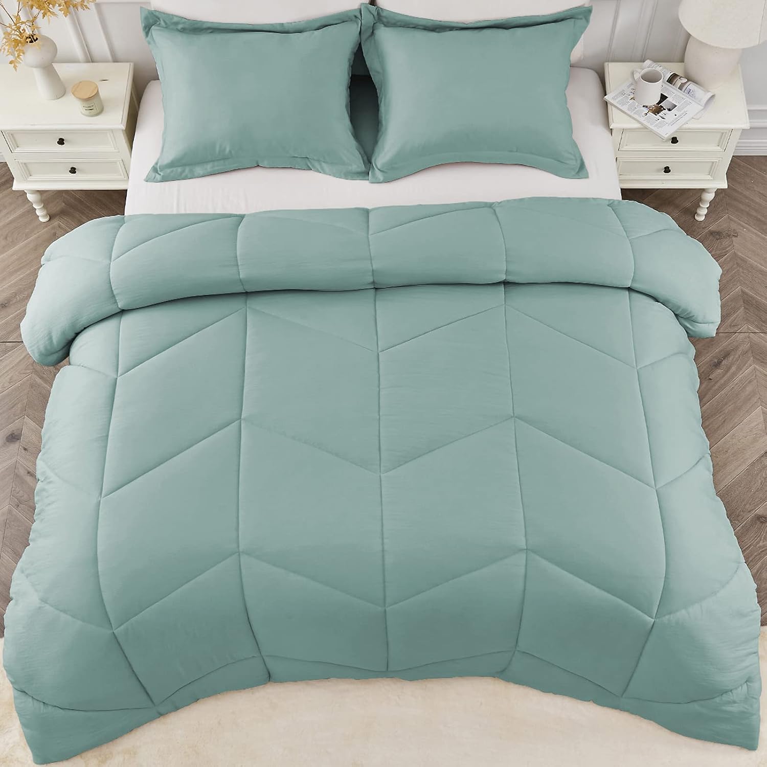 MILDLY Queen Comforter Set Seafoam Blue Bedding Comforter