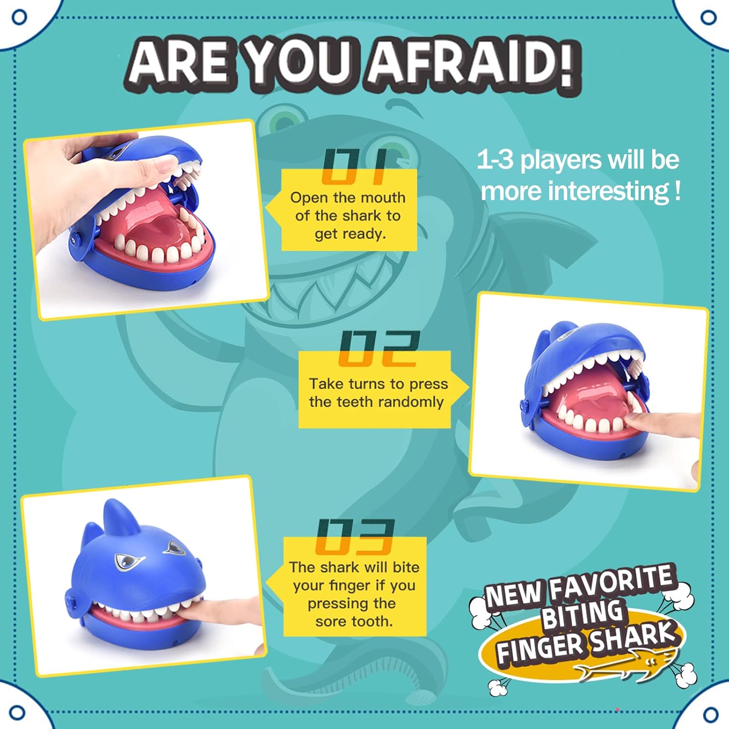 LanMa Shark Dentist Teeth Game for Kids - Shark Finger Biting Game Toy, Fun Travel Size