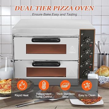 Countertop Pizza Oven, Electric Indoor Pizza Oven, Commercial Stainless Steel 2-Layers Pizza Cooker with Timer for Home Restaurant,220V