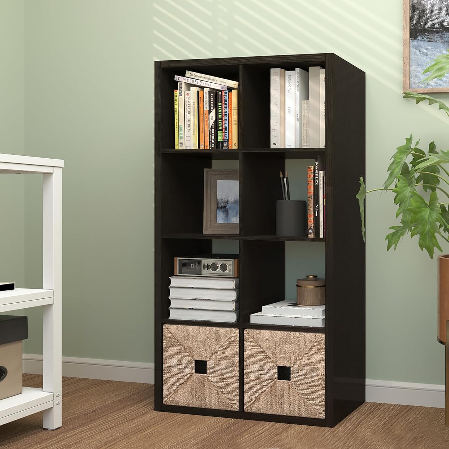 CTESNE【2026 Wooden Thick Frame 8 Cube Storage Organizer Shelf with Anti-Tipping Kits + Reversible Open Back Bookcase, Horizontal and Vertical Dual-use（Chocolate,11inch）