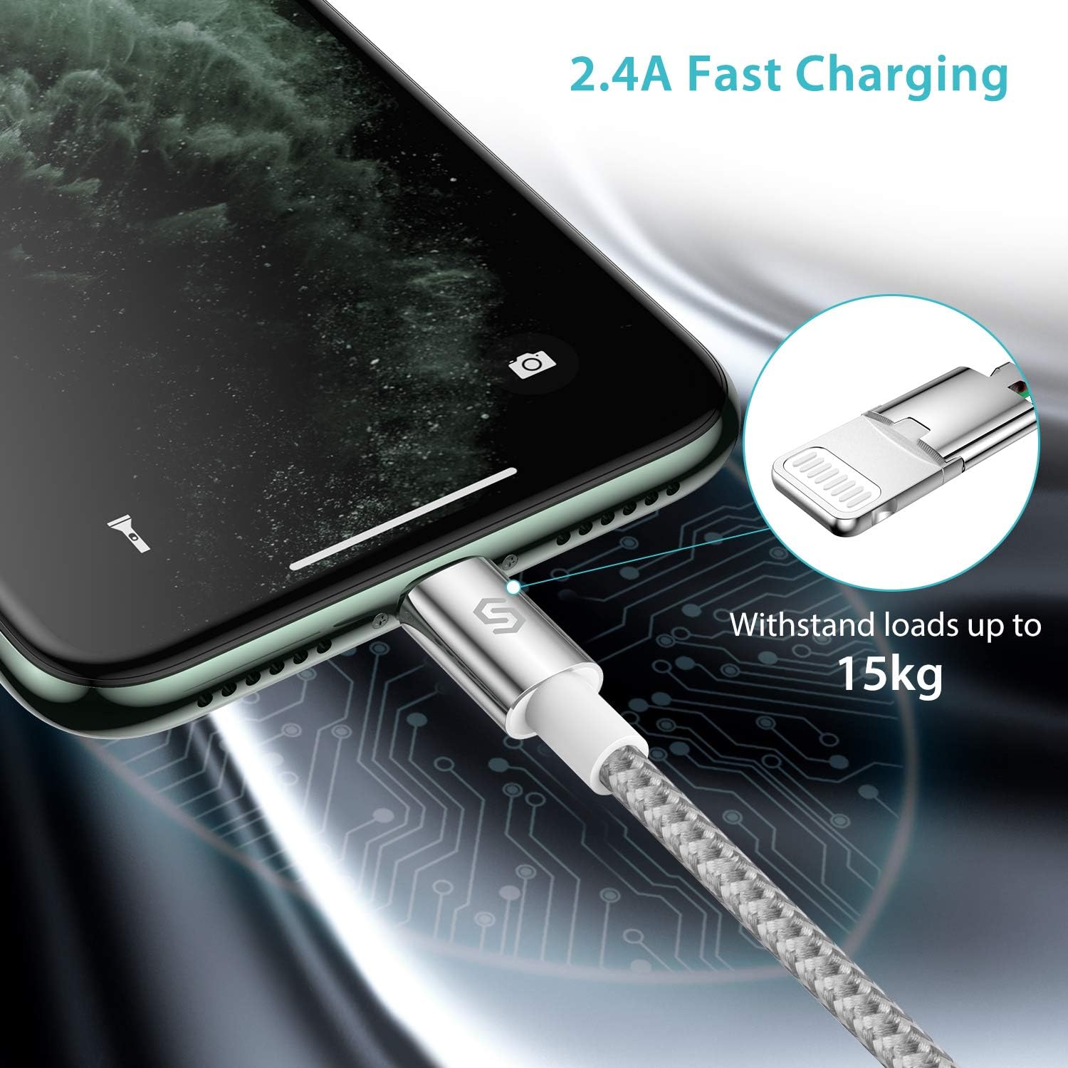 Syncwire iPhone Charger Cable (6ft/2m), [Apple MFi Certified] Lightning Cable Nylon Braided USB Fast Charging Cord Compatible with iPhone 14 13 12 11 Pro XS Max XR 8 7, iPad iPod, Alloy Silver