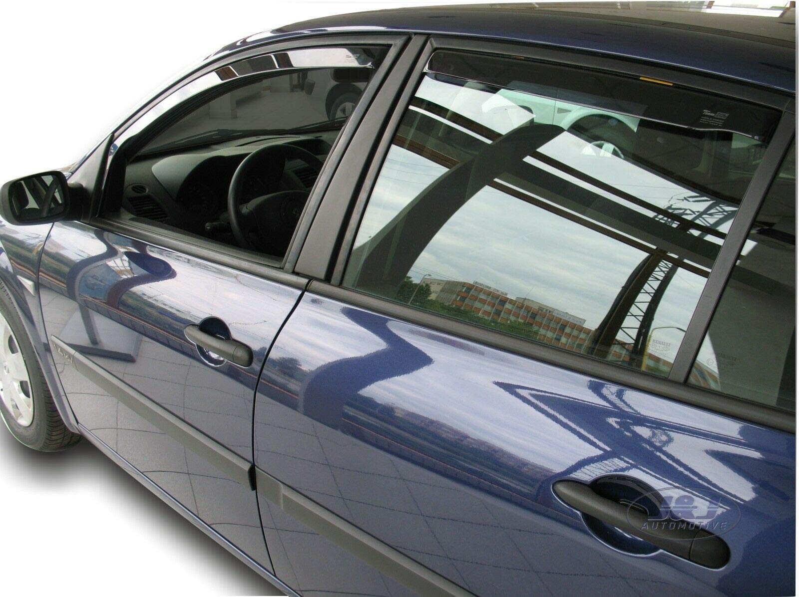 J&J AUTOMOTIVE Windabweiser passend für Renault Megane 2 4-Türer Limousine 2002-2008 4tlg, Heko Regenabweiser Vorne Hinten Getönt Dunkel Passform