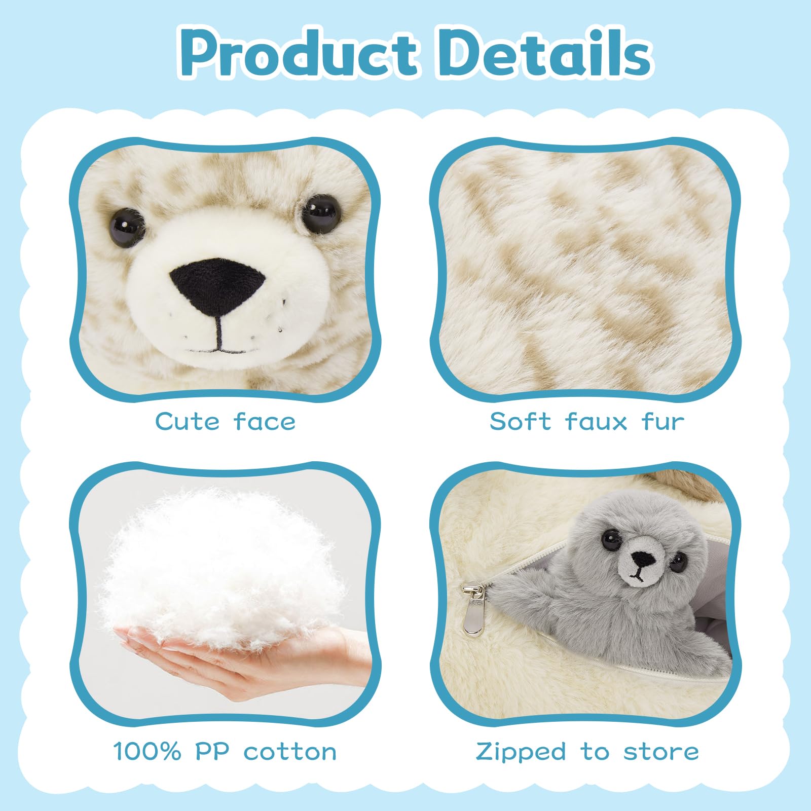 MorisMos Peluche Foca Grande, 50cm Mamá con 3 Bebés; Peluche de Foca Mullido y Suave; Regalo Gigante y Mullido para Niños, para Cumpleaños, Navidad