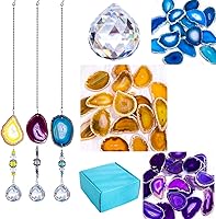 Vista 7 de H&D HYALINE & DORA Paquete de 3 piezas de atrapasoles colgantes de bola de cristal de 1.181 in con rodajas de ágata, campanillas de viento, adornos