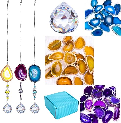 Miniatura 7 de H&D HYALINE & DORA Paquete de 3 piezas de atrapasoles colgantes de bola de cristal de 1.181 in con rodajas de ágata, campanillas de viento, adornos