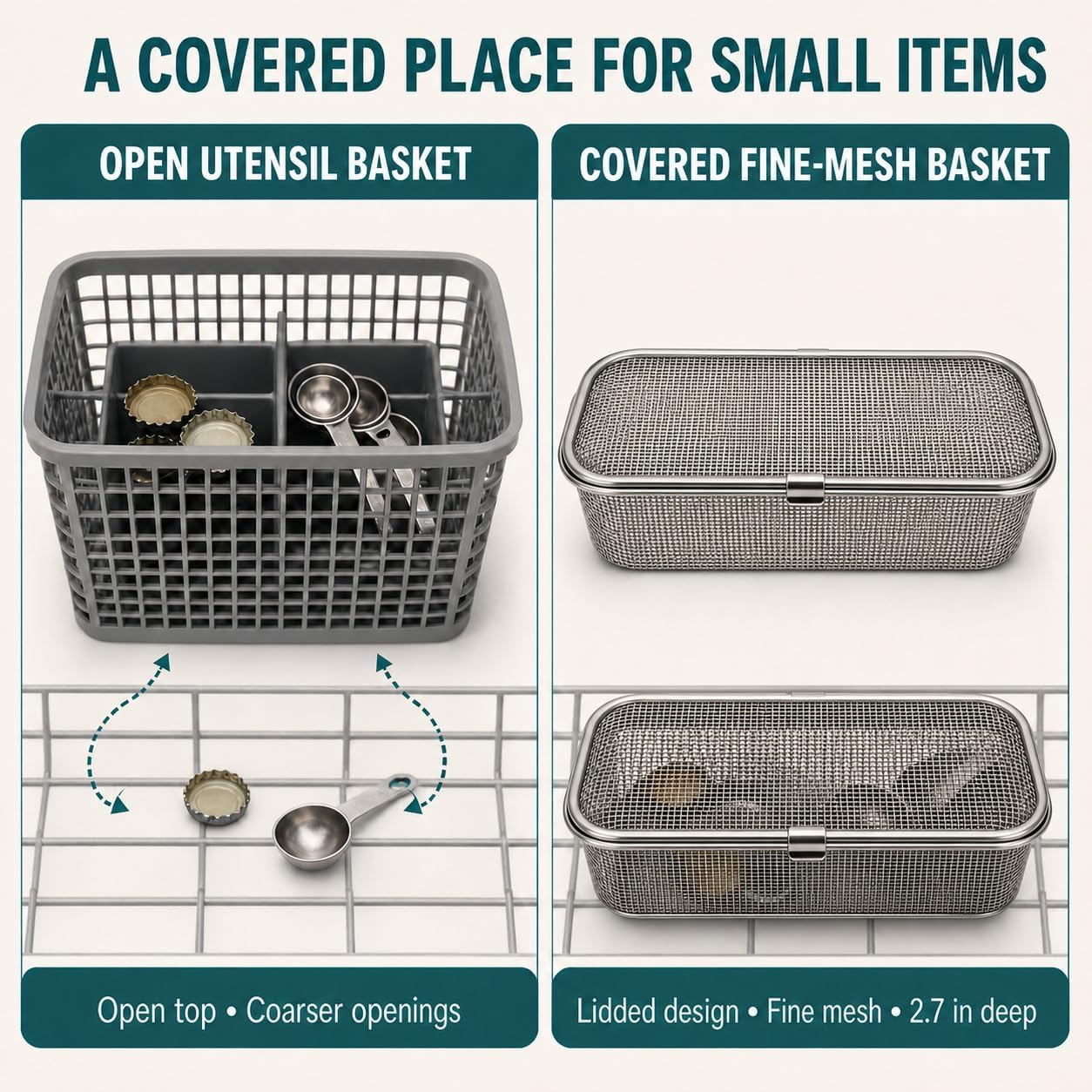 304 Stainless Steel Fine Mesh Dishwasher Baskets, 2 Pack